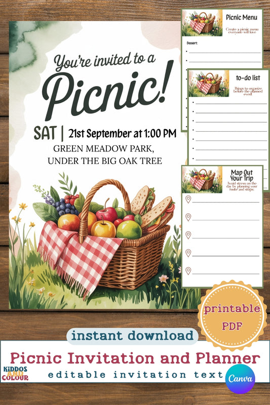 Picnic Planner Printable Kit | Family Picnic Packing List, Menu, Invitations & Outdoor Activity Guide
