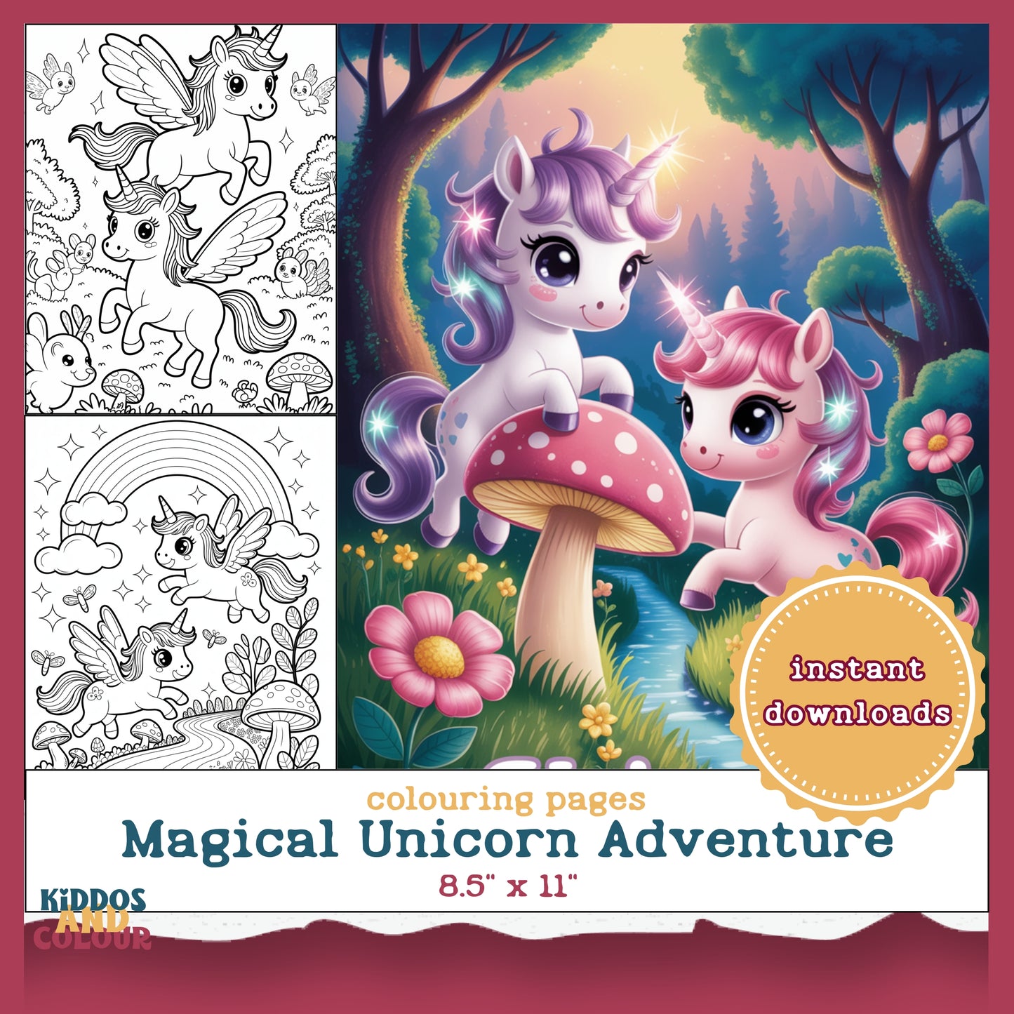 Magical Unicorn Adventure – 35 Unicorn Colouring Pages for Kids | Printable Fantasy Colouring Pages | Cute Unicorns, Creatures and Nature