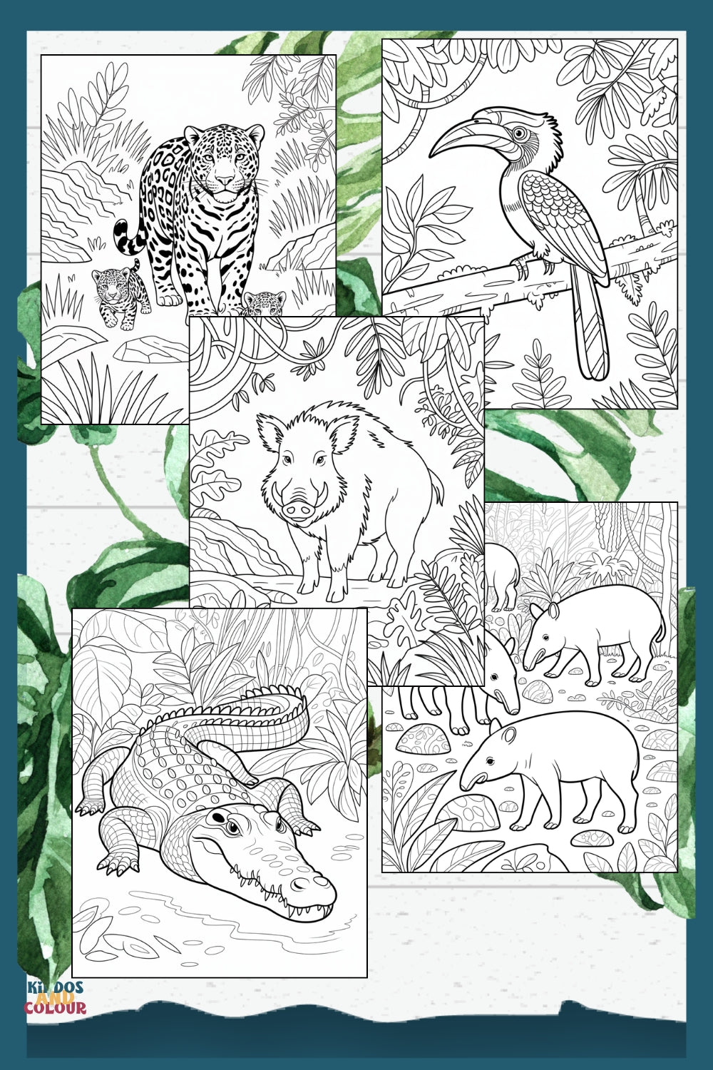 50 Jungle Animals Colouring Pages for Kids | Safari & Rainforest Animals Printable | Instant Download | Educational Colouring Sheets