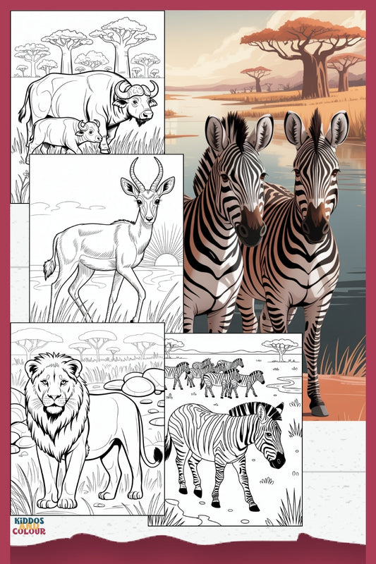 60 Safari Animals Colouring Pages for Kids – Printable Colouring Book for Ages 4–12 | Savanna Wildlife Instant Download PDF
