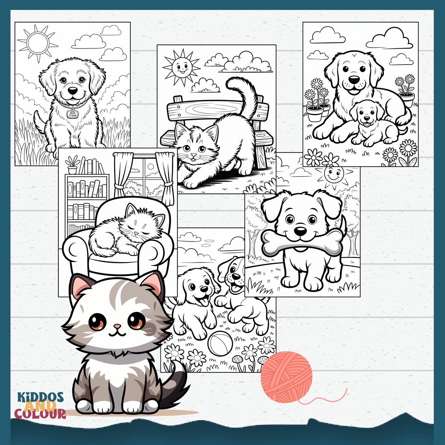 40 Cute Pets Colouring Pages for Kids – Printable Sheets with Cats, Dogs, Puppies, Kittens, Hamsters & Guinea Pigs | Instant Download