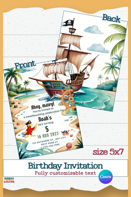 Pirate Birthday Party Kit: Editable Invitation, Thank You Card & Colouring Pages (Digital Download)