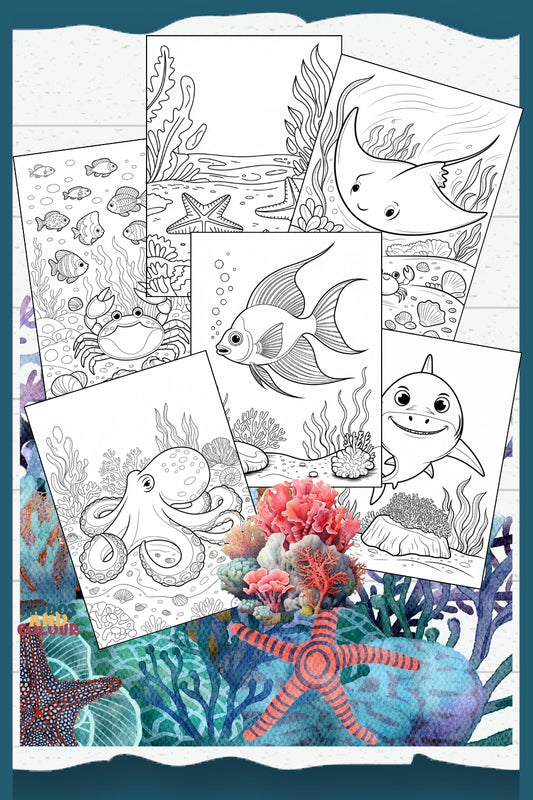 80 Under the Sea Colouring Pages for Kids aged 5-10 | Educational Ocean Activity Printable | Coral Reef