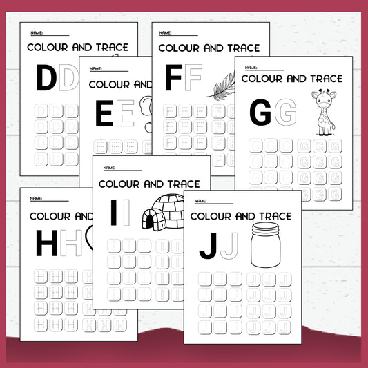 26 Alphabet Printable Worksheets - Colour and Trace for Toddlers & Pre-schoolers