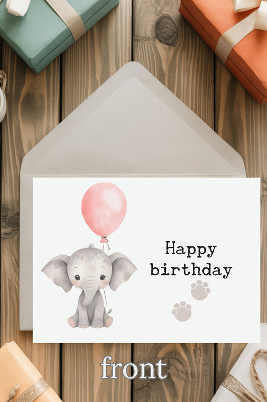 Printable Elephant Birthday Card & Gift Tags | Instant Download Digital