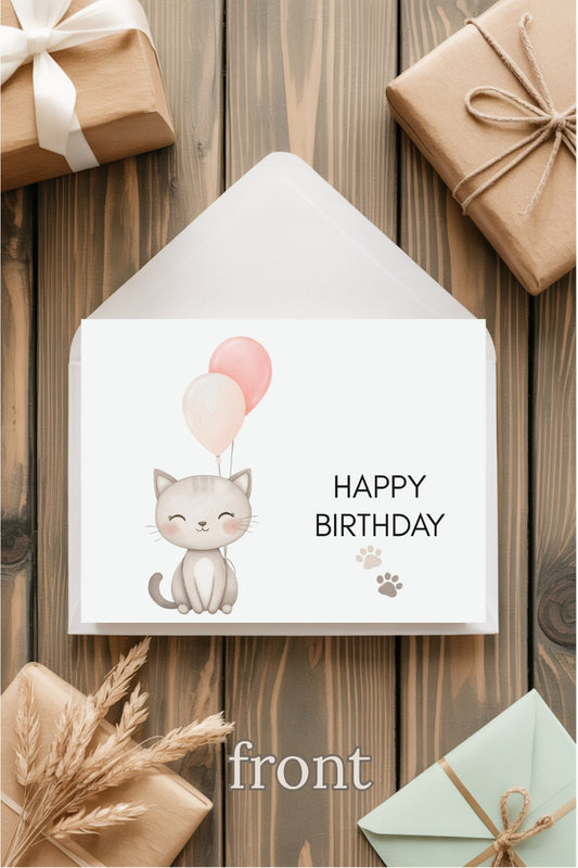 Printable Birthday Card and Tags – Cat Paw Print | Digital Download