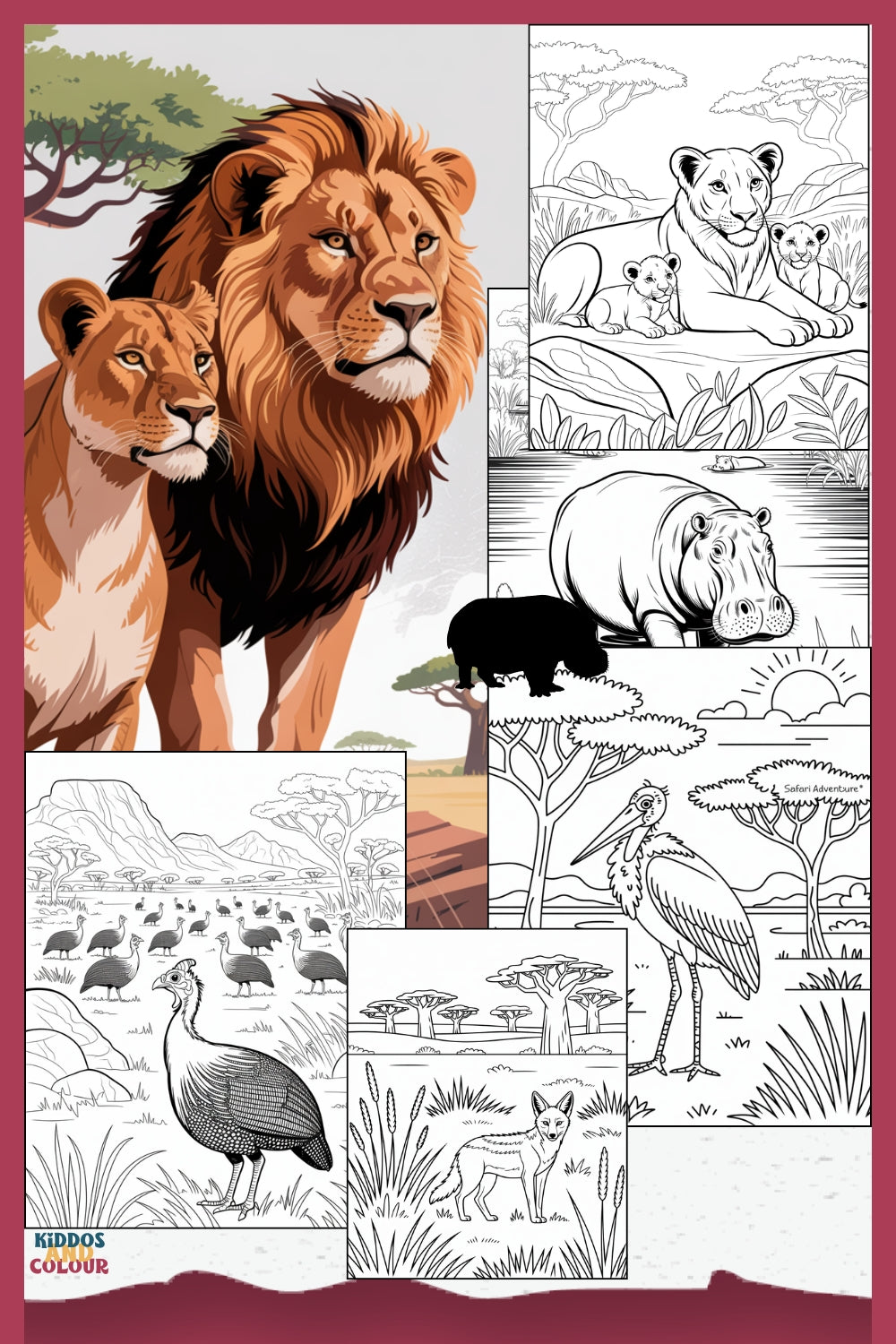 60 Safari Animals Colouring Pages for Kids β Printable Colouring Book for Ages 4β12 | Savanna Wildlife Instant Download PDF