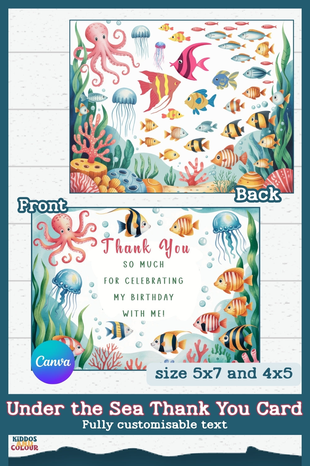 Under the Sea Birthday Party Set: Editable Invitations, Thank You Cards, Colouring Pages (Digital Download)