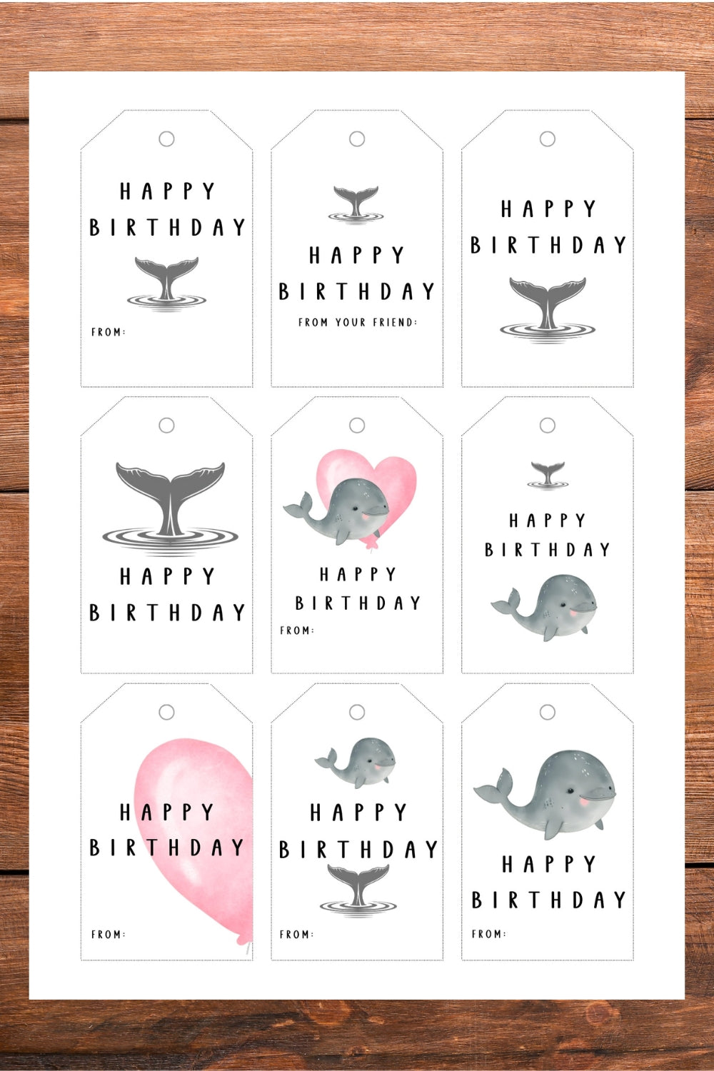 Printable Whale Birthday Card & Gift Tags | Instant Download