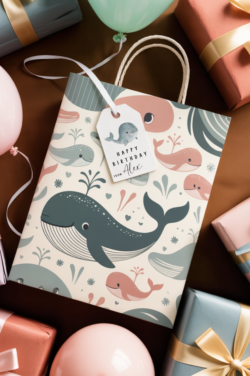 Printable Whale Birthday Card & Gift Tags | Instant Download