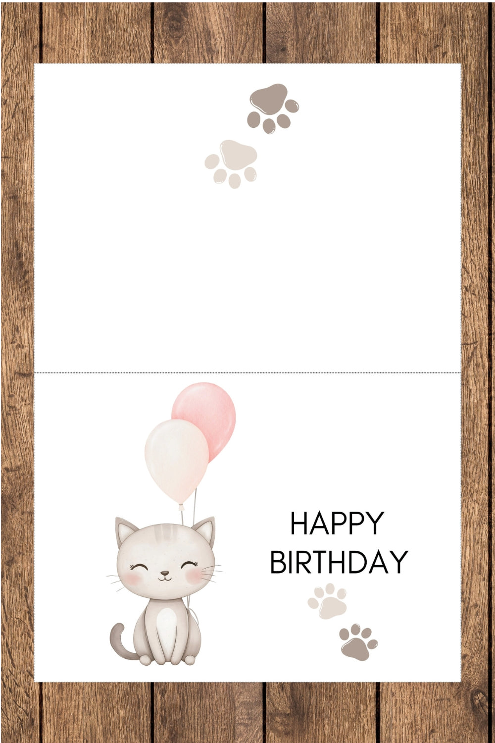Printable Birthday Card and Tags – Cat Paw Print | Digital Download