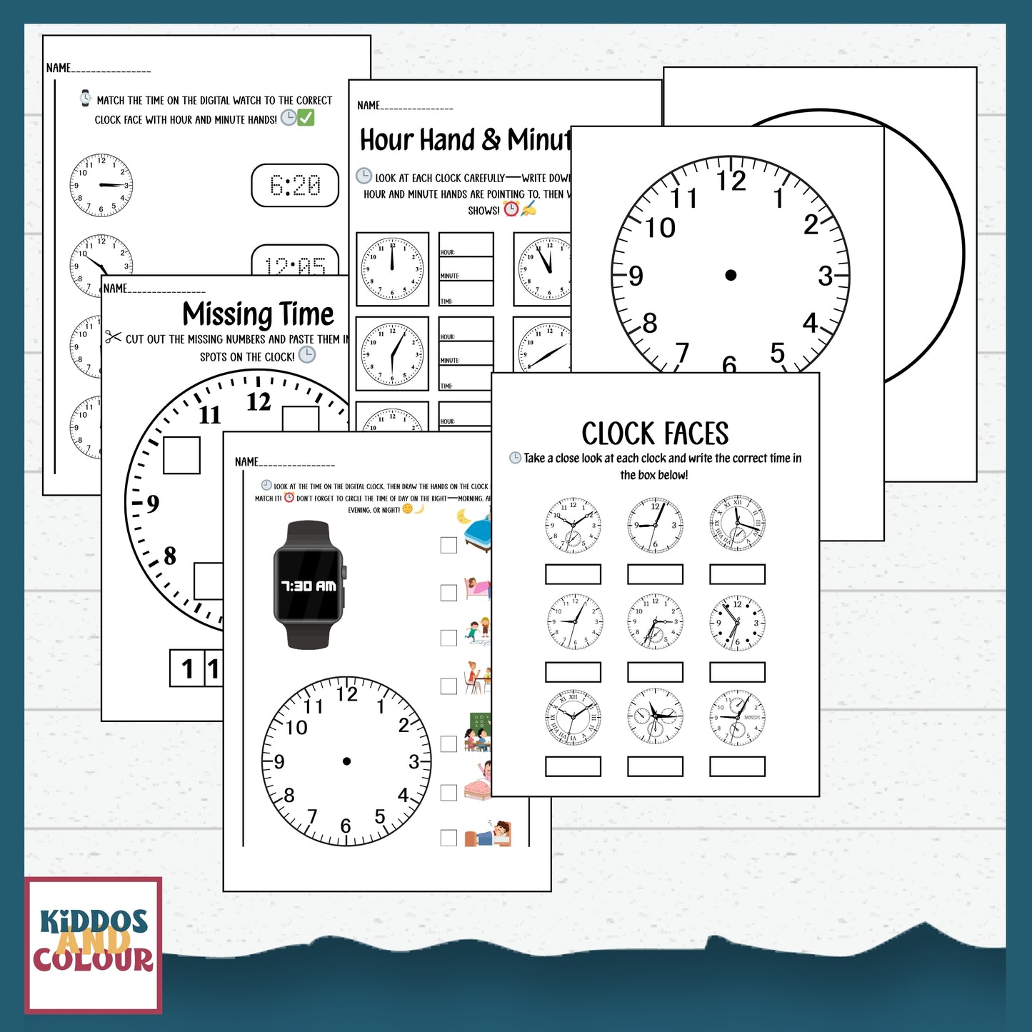 Time and Clock- Telling Time Worksheets for Kids, 25 Printable Activity Pages and DIY clock craft | Instant Download