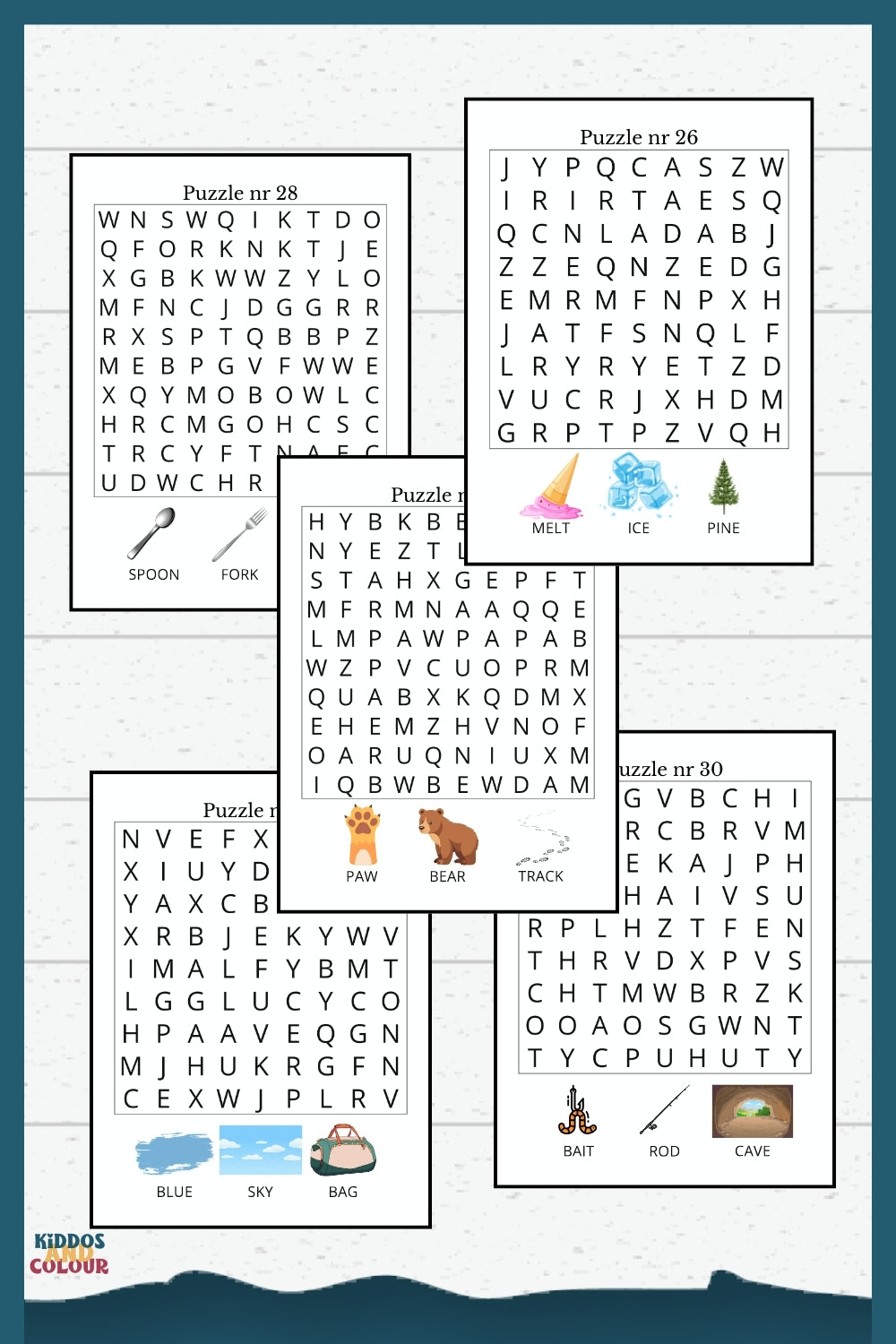 Camping Picture Word Search Puzzles for Kids - Printable Activity Book with Solutions