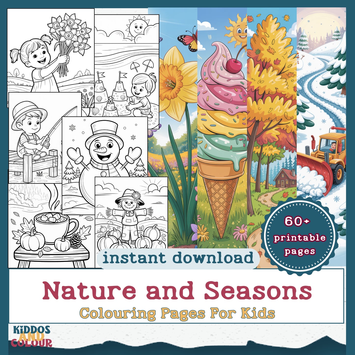 Nature & Seasons Colouring Book for Kids: Printable Activity Pages (Digital Download)