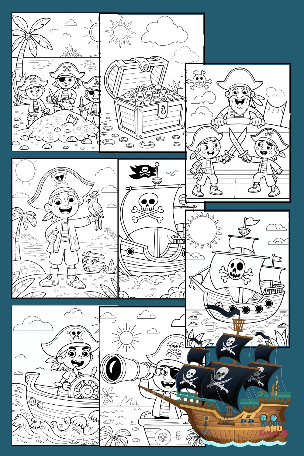 25 Pirate Adventure Colouring Pages: Kids Printable Activity Book (PDF Download)