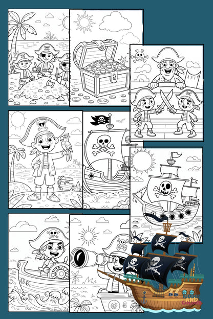 25 Pirate Adventure Colouring Pages: Kids Printable Activity Book (PDF Download)