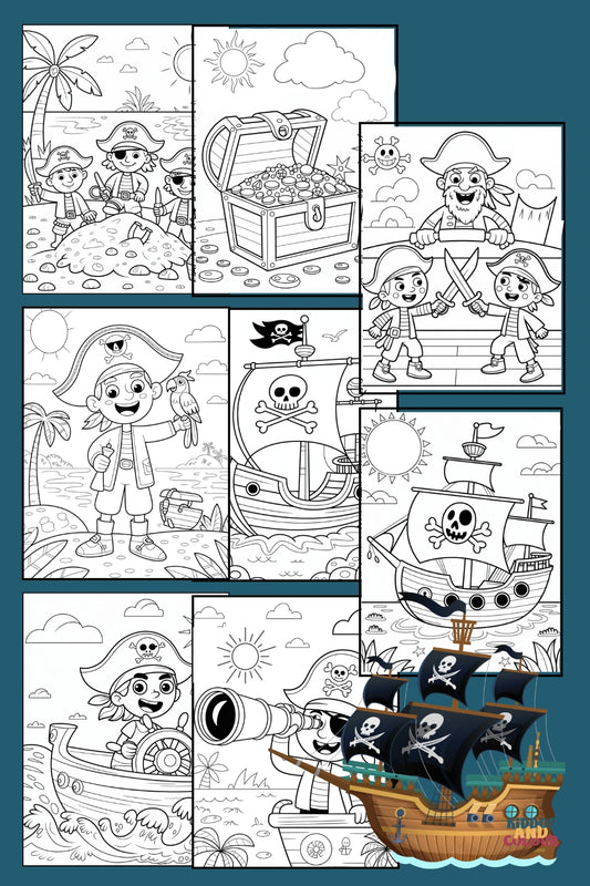 25 Pirate Adventure Colouring Pages: Kids Printable Activity Book (PDF Download)