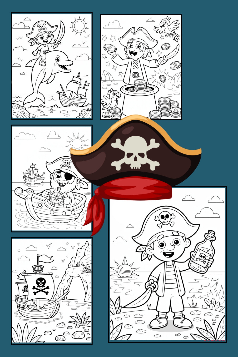 25 Pirate Adventure Colouring Pages: Kids Printable Activity Book (PDF Download)