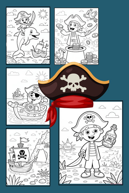 25 Pirate Adventure Colouring Pages: Kids Printable Activity Book (PDF Download)