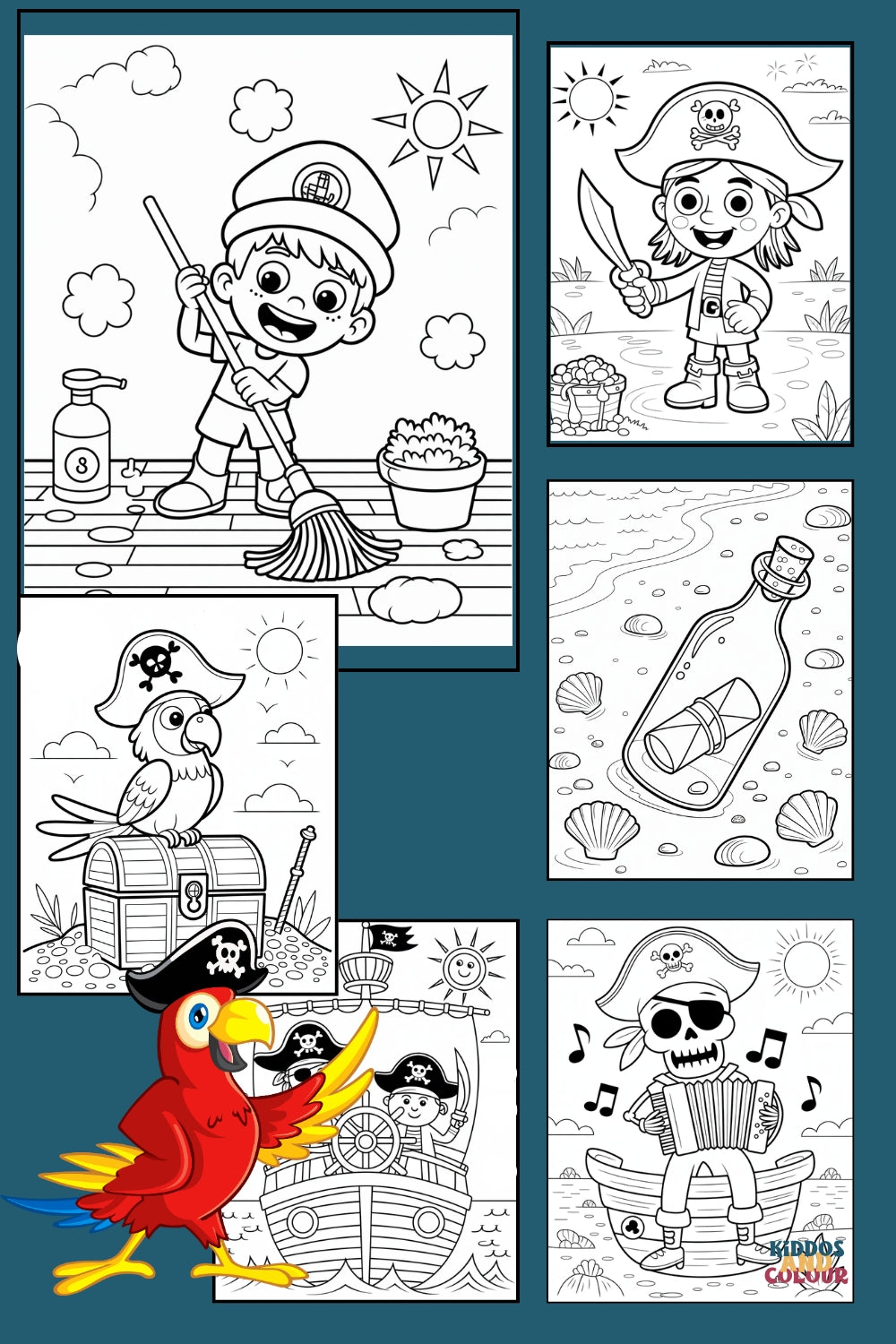 25 Pirate Adventure Colouring Pages: Kids Printable Activity Book (PDF Download)