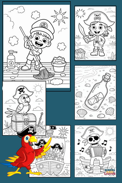 25 Pirate Adventure Colouring Pages: Kids Printable Activity Book (PDF Download)