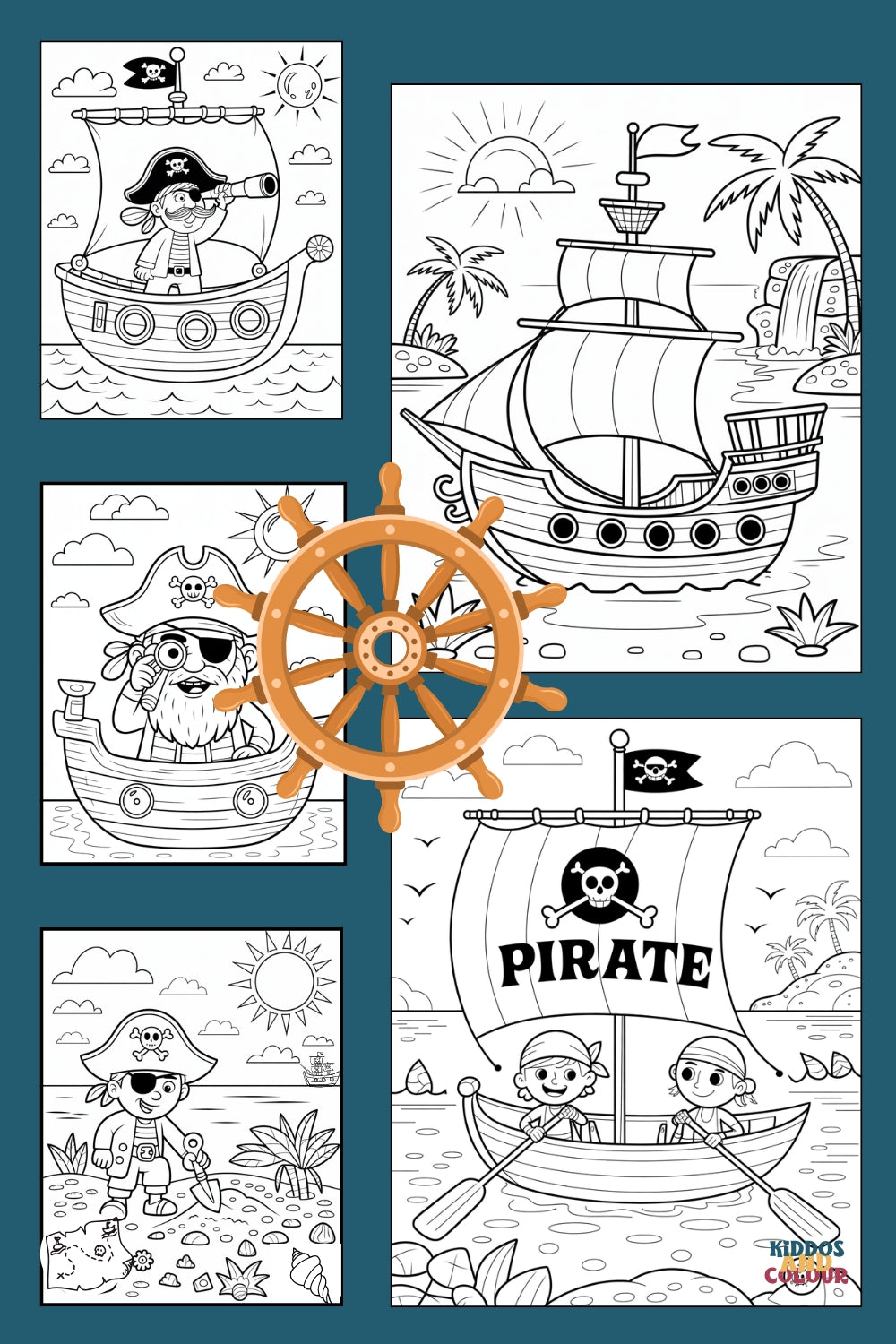 25 Pirate Adventure Colouring Pages: Kids Printable Activity Book (PDF Download)