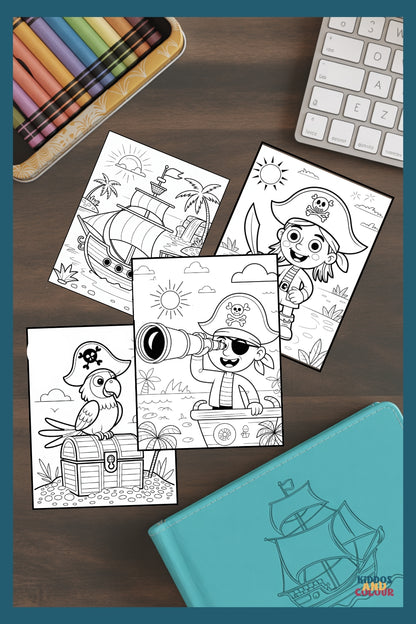 25 Pirate Adventure Colouring Pages: Kids Printable Activity Book (PDF Download)