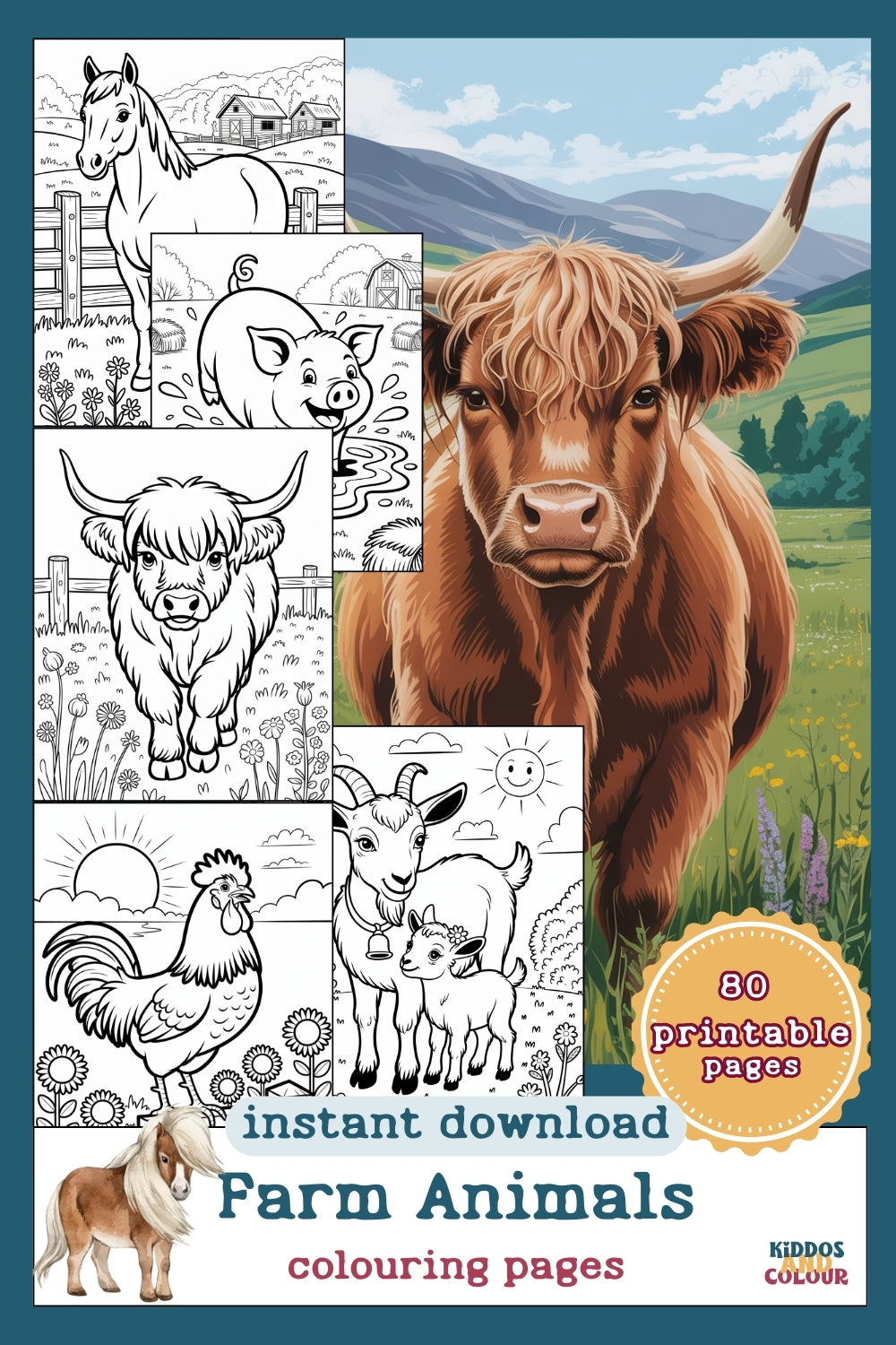 80 Farm Animals Colouring Pages for Kids 4 -12 – Printable Sheets Featuring Animals, Farm Life Scenes & Machinery | Instant Download