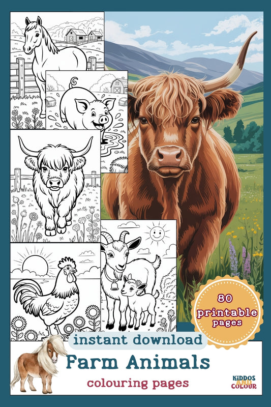 80 Farm Animals Colouring Pages for Kids 4 -12 – Printable Sheets Featuring Animals, Farm Life Scenes & Machinery | Instant Download