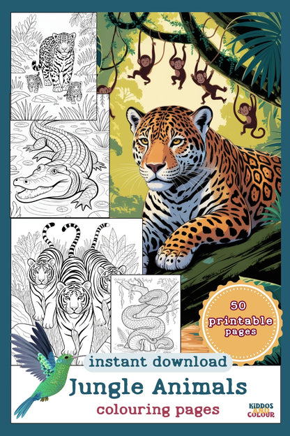 50 Jungle Animals Colouring Pages for Kids | Safari & Rainforest Animals Printable | Instant Download | Educational Colouring Sheets
