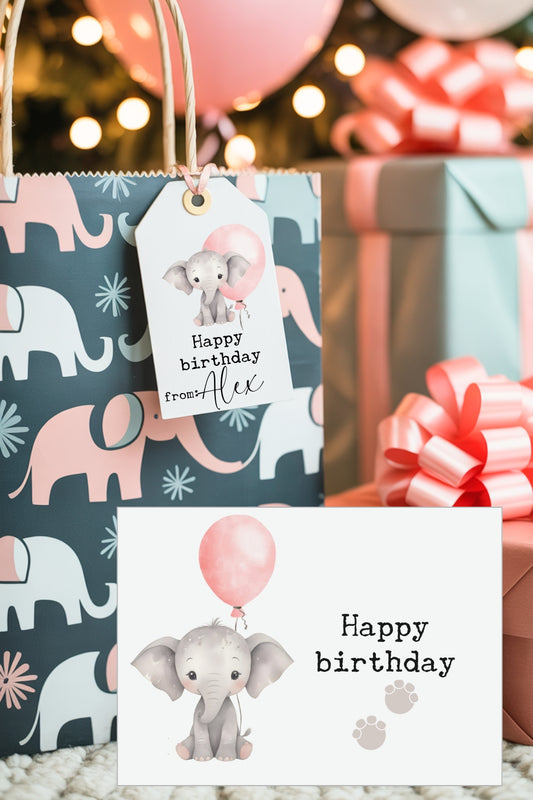 Printable Elephant Birthday Card & Gift Tags | Instant Download Digital