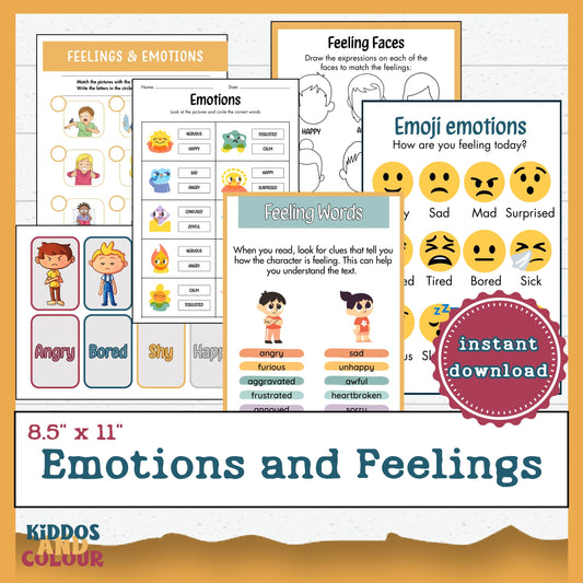 Emotions Worksheets Printable Bundle: Big Feelings Activities & Posters for Kids, Social Emotional Learning, Emotional Faces Recognition