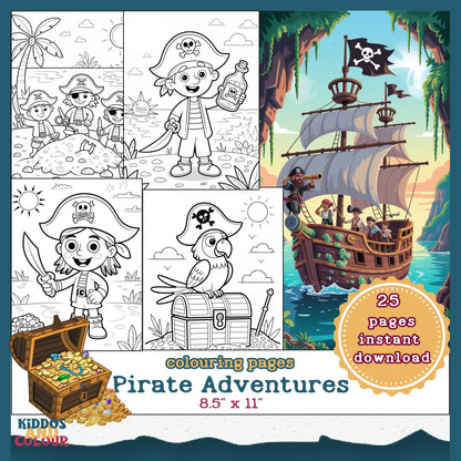 Pirate Adventure Colouring Pages: Kids Printable Activity Book (PDF Download)
