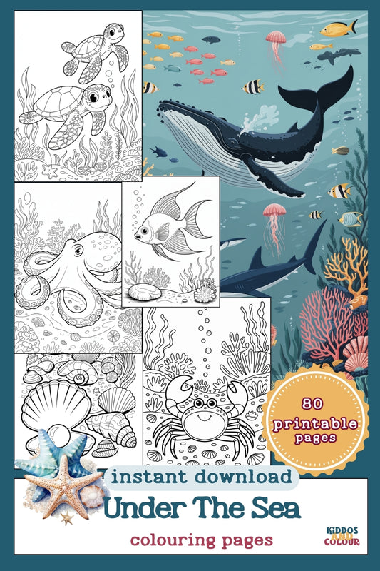 80 Under the Sea Colouring Pages for Kids aged 5-10 | Educational Ocean Activity Printable | Coral Reef