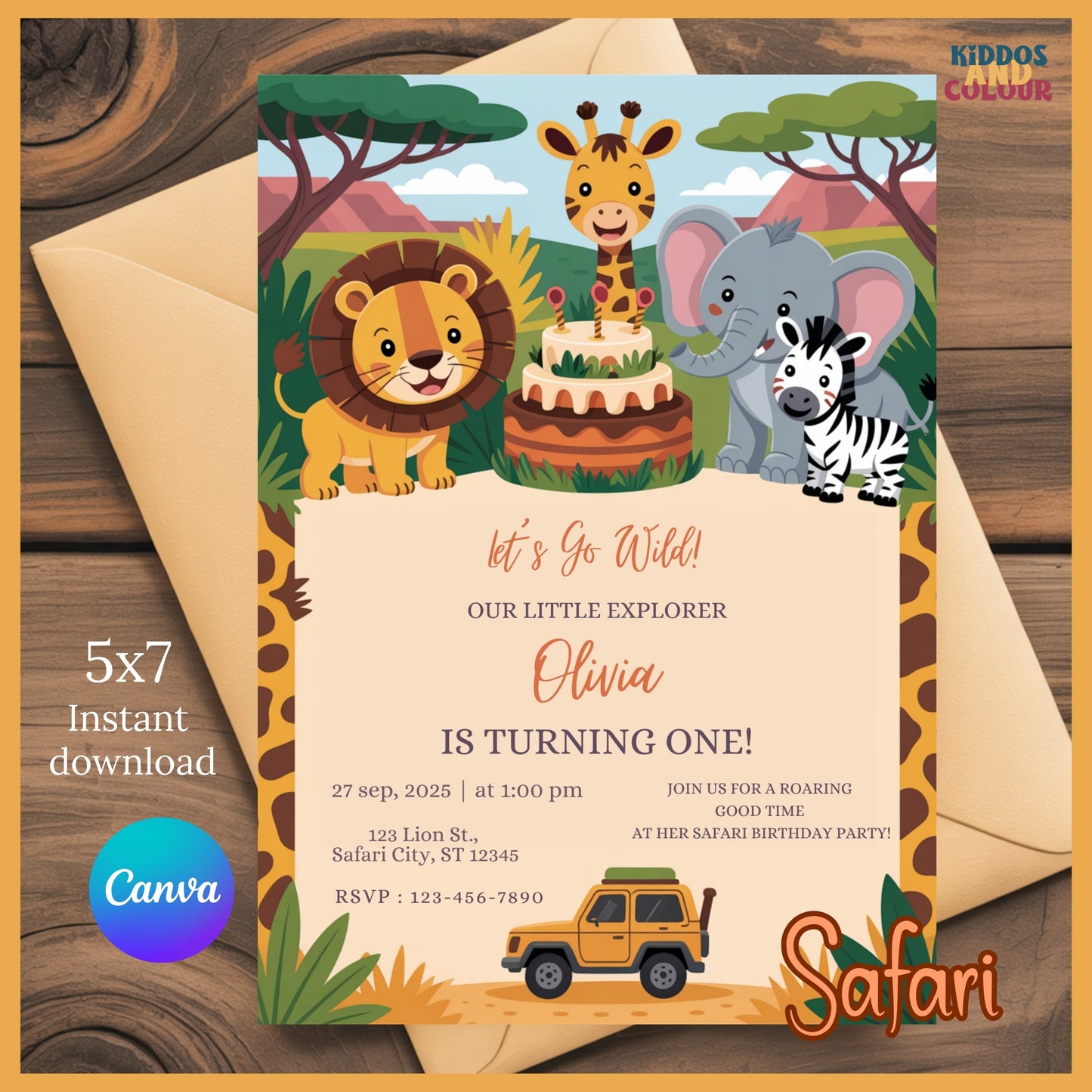 Safari Birthday Invitation | Printable Wild Animals Invite | Jungle Animals Party Invite | Editable Template