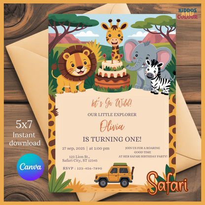 Safari Birthday Invitation | Printable Wild Animals Invite | Jungle Animals Party Invite | Editable Template