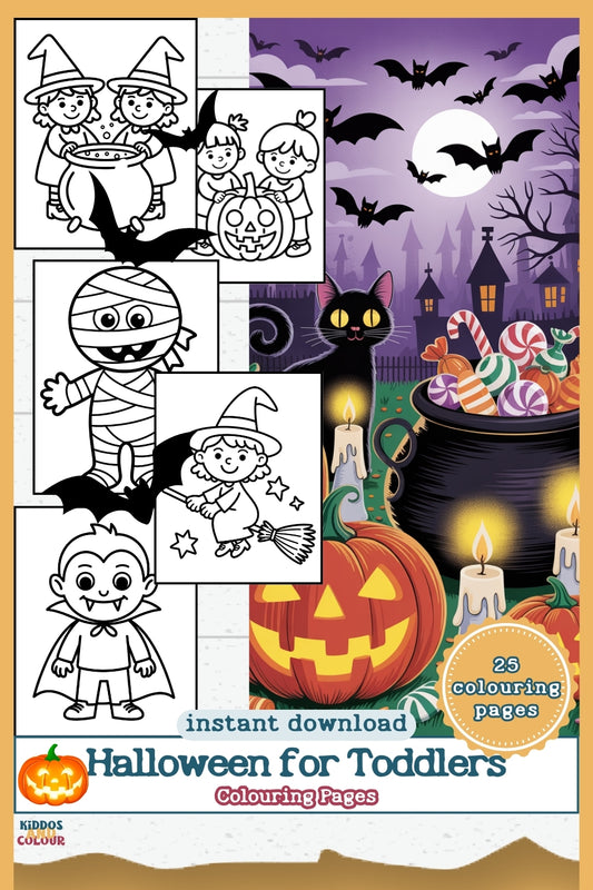 Halloween for Toddlers Colouring Book | 25 colouring Pages for Toddlers and Pre-schoolers | Activity Book | Digital Downloads
