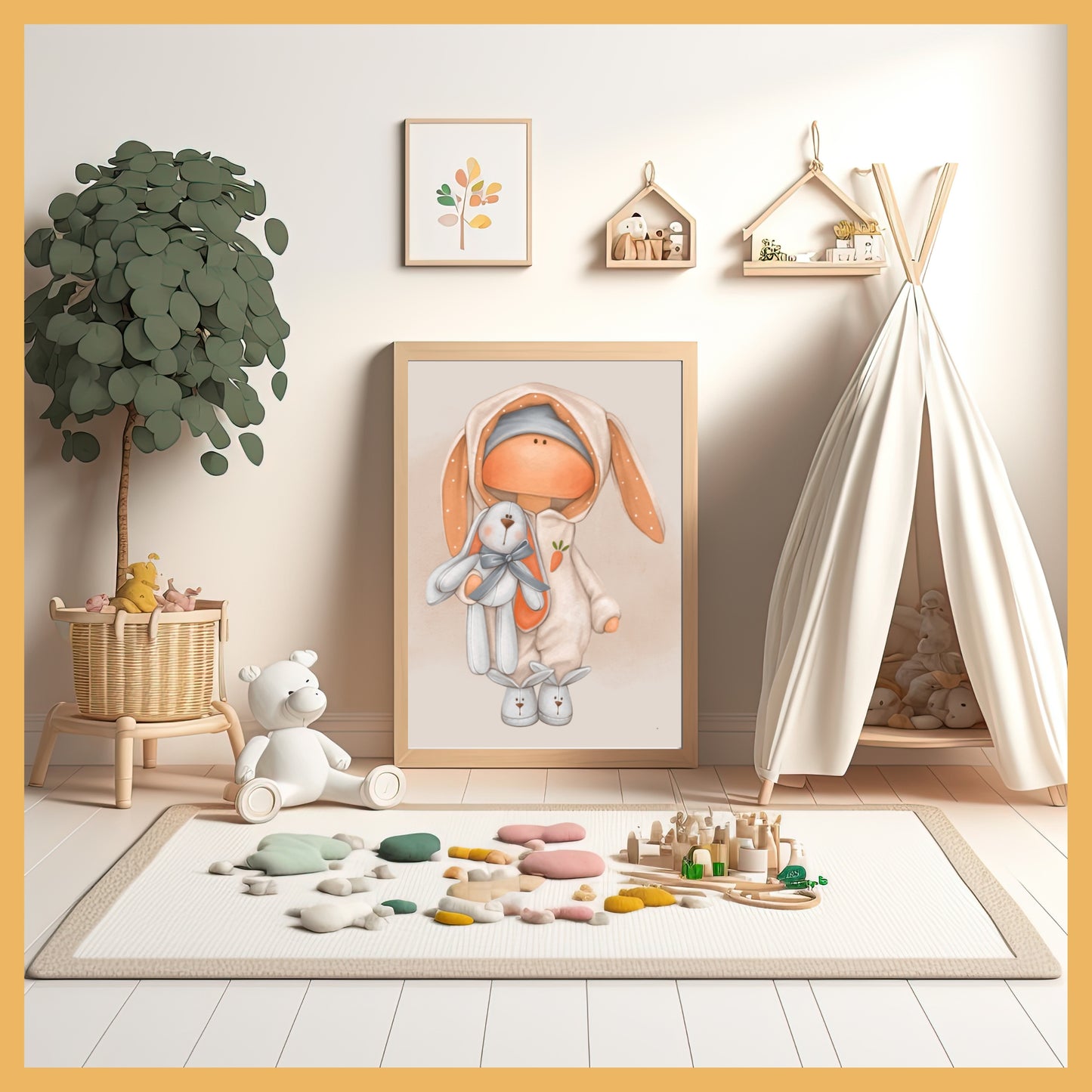 Printable Wall Art – "Cute Sleepyhead" | Tilda Doll Bunny Nursery Print | Baby Room Decor | Digital Download