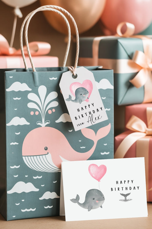 Printable Whale Birthday Card & Gift Tags | Instant Download