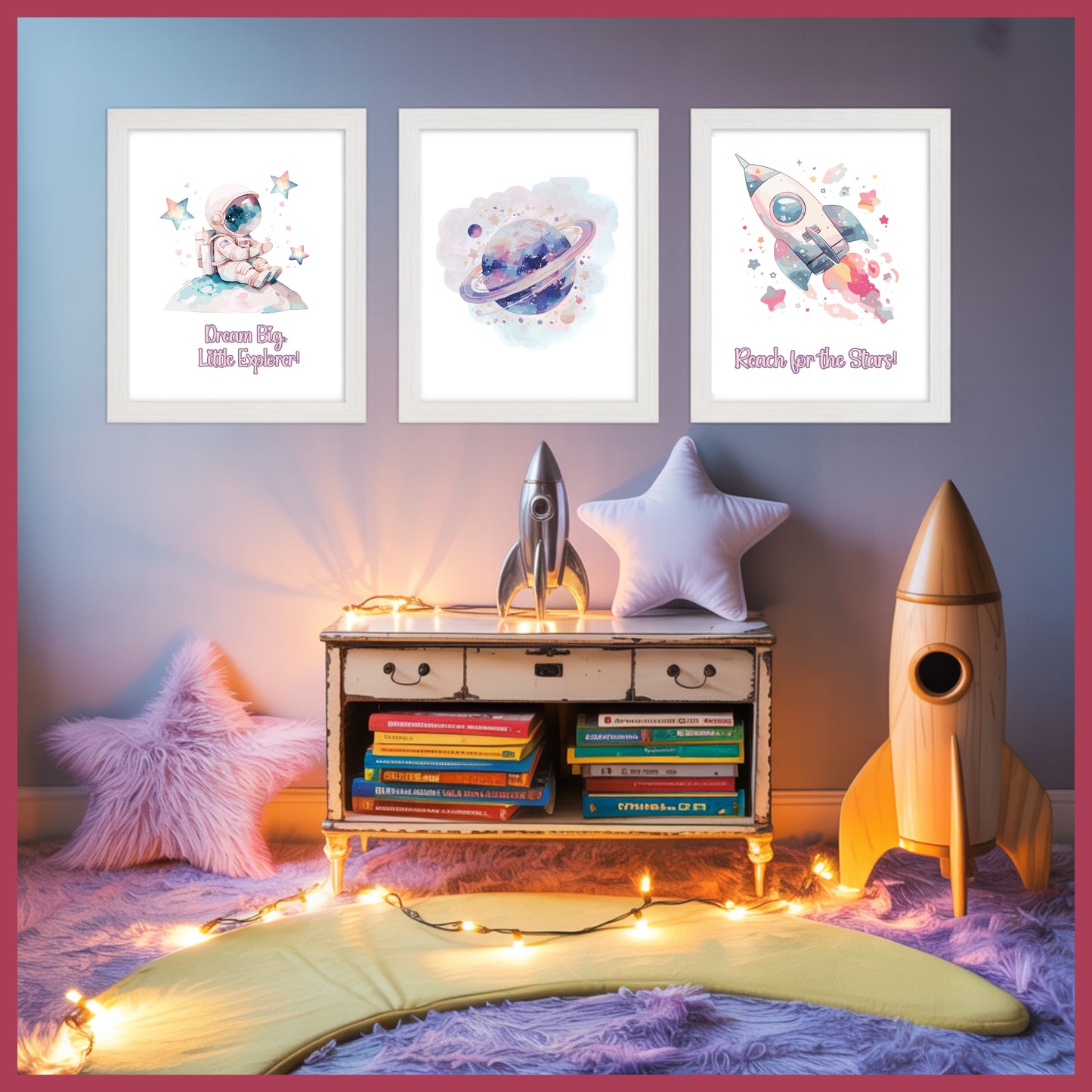 Pastel Space Wall Art Trio – Astronaut, Rocket & Planet Prints – Printable Nursery and Kids Room Decor