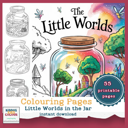 55 Colouring Pages Whimsical Worlds in Jars–  Printable Designs for Kids & Adults