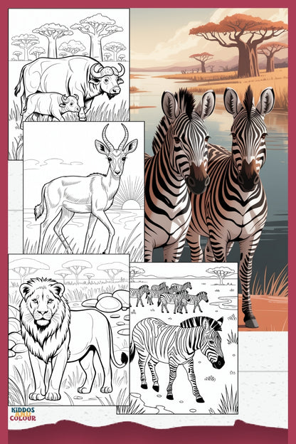 60 Safari Animals Colouring Pages for Kids – Printable Colouring Book for Ages 4–12 |  Savanna Wildlife Instant Download PDF