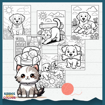 40 Cute Pets Colouring Pages for Kids – Printable Sheets with Cats, Dogs, Puppies, Kittens, Hamsters & Guinea Pigs | Instant Download