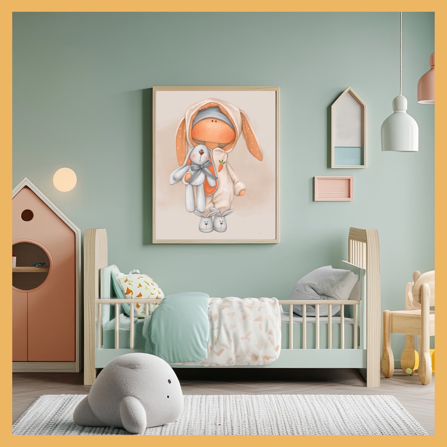 Printable Wall Art – "Cute Sleepyhead" | Tilda Doll Bunny Nursery Print | Baby Room Decor | Digital Download