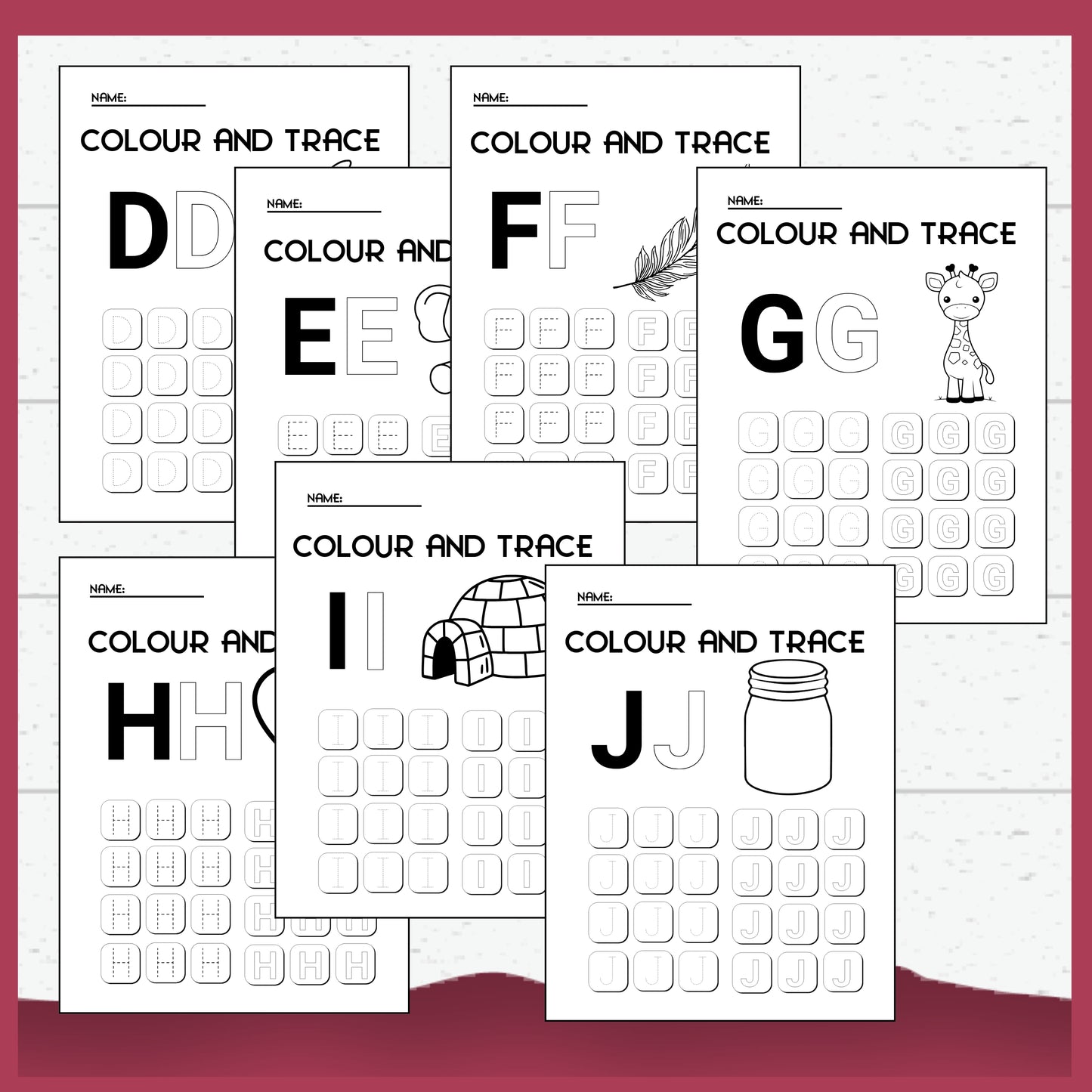 Alphabet - Colour and Trace Printable Worksheets for Toddlers & Pre-schoolers
