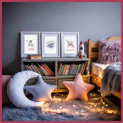 Pastel Space Wall Art Trio – Astronaut, Rocket & Planet Prints – Printable Nursery and Kids Room Decor
