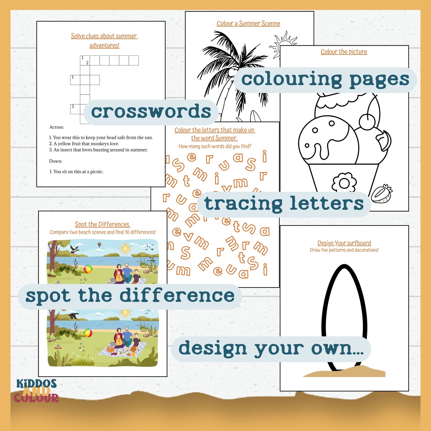 Summer Activity Book for Kids – 60 Fun Printable Pages with Colouring, Mazes, Word Searches, Puzzles & More | Instant Download