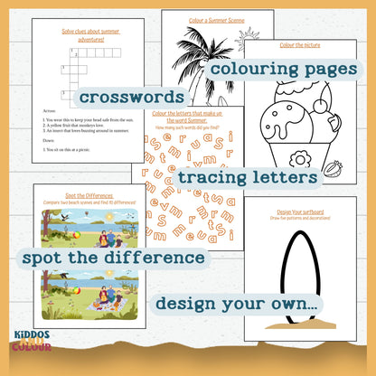 Summer Activity Book for Kids – 60 Fun Printable Pages with Colouring, Mazes, Word Searches, Puzzles & More | Instant Download