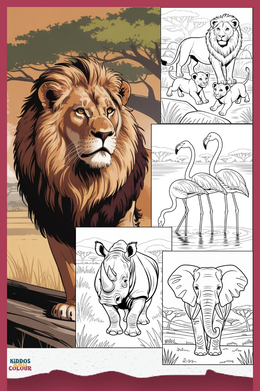 60 Safari Animals Colouring Pages for Kids – Printable Colouring Book for Ages 4–12 |  Savanna Wildlife Instant Download PDF