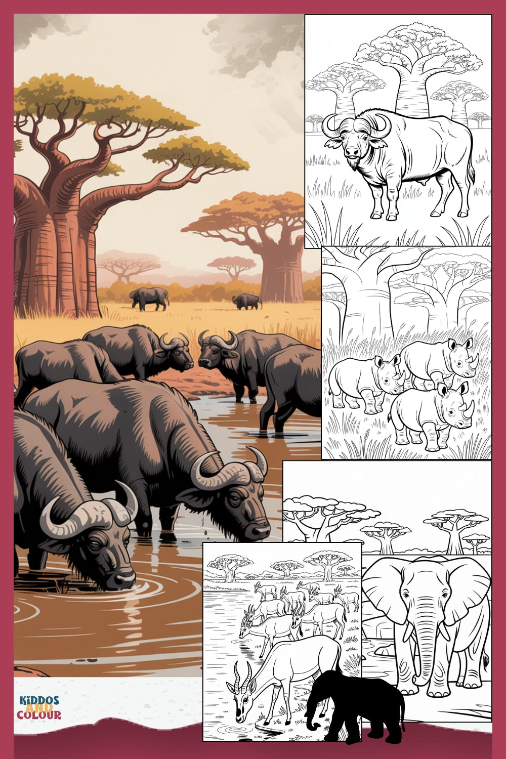 60 Safari Animals Colouring Pages for Kids – Printable Colouring Book for Ages 4–12 |  Savanna Wildlife Instant Download PDF